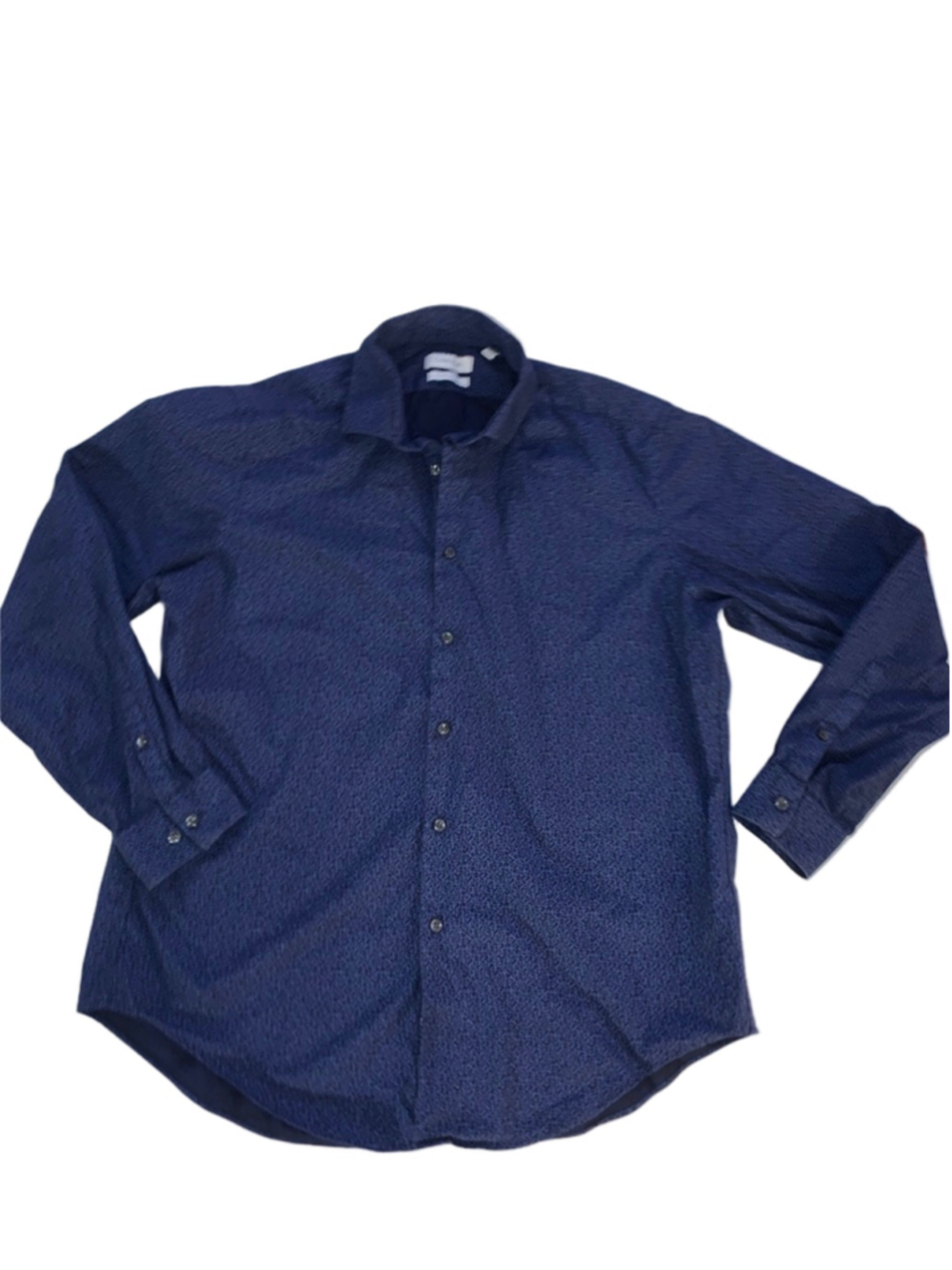 Men's Calvin Klein Blue Navy Patterned Slim Fit Casual Button Down Shirt Neck 17